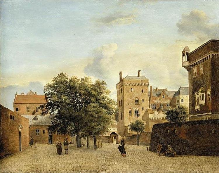 Jan van der Heyden View of a Small Town Square China oil painting art